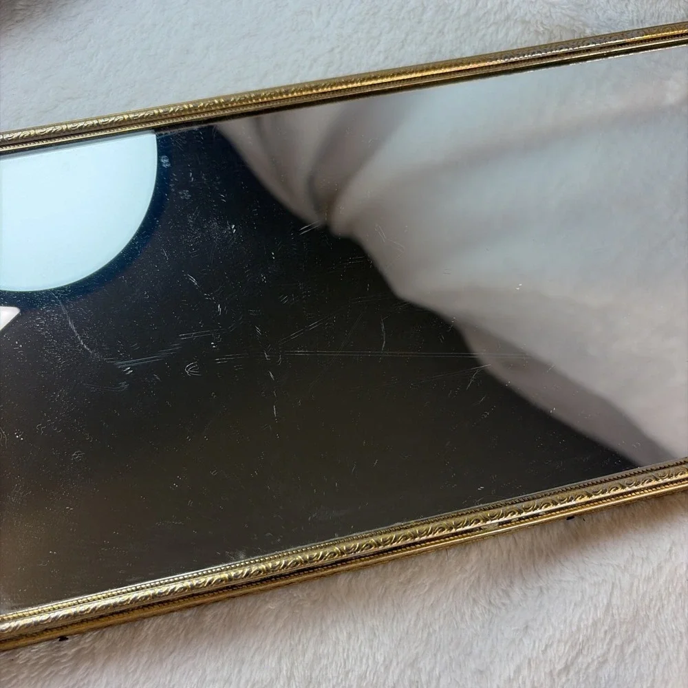 Vtg 60s Gold Ormolu Mirrored Vanity Tray 6x18